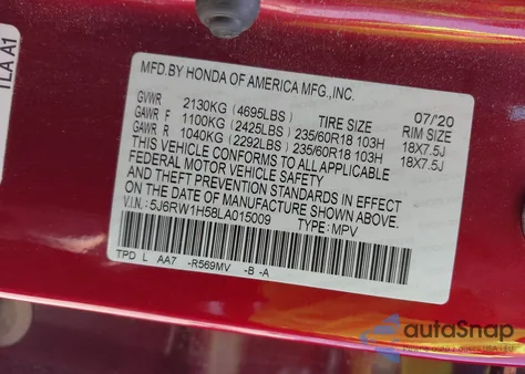 2020 Honda Cr-V 2Wd Ex z USA, uszkodzony, nr VIN 5J6RW1H58LA015009